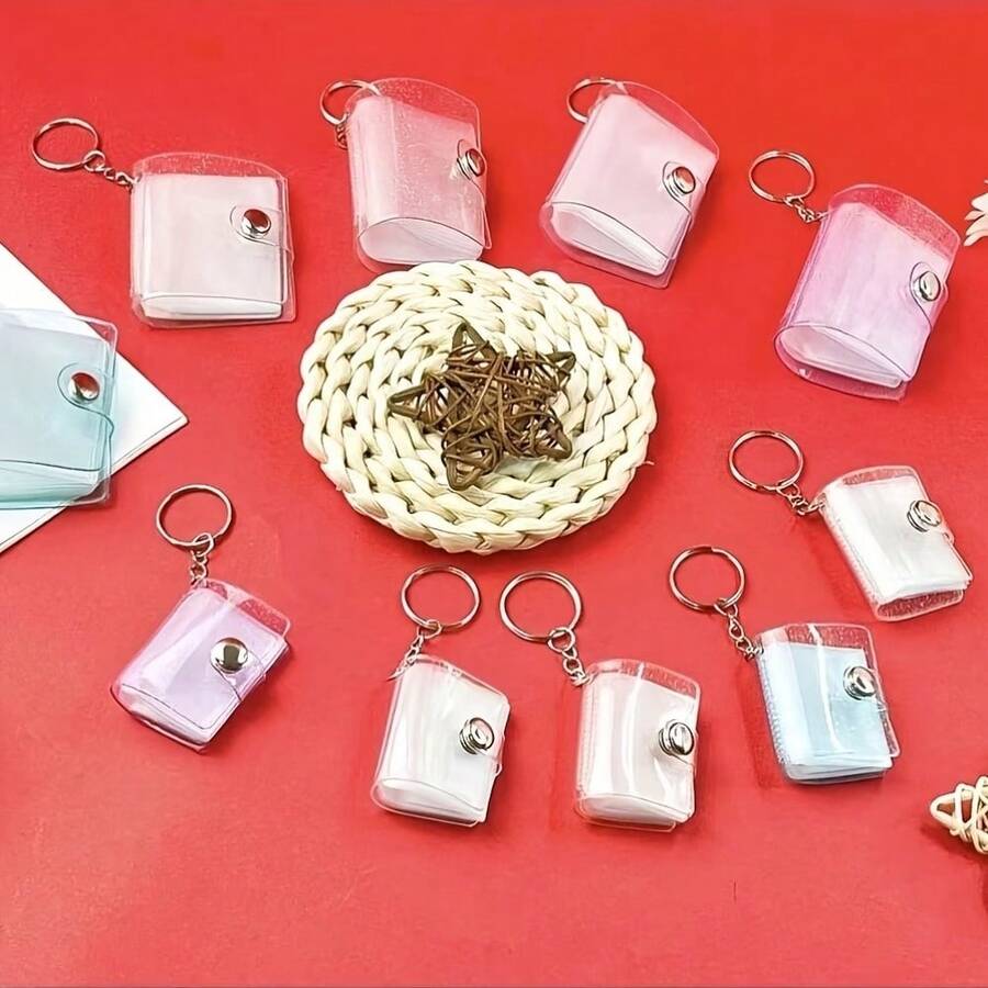 2pcs/4pcs 1 Inch Shiny White Mini Photo Album Keychain, Women's Novelty Keyring, Simple Insertable ID Card Holder, Suitable For Home, Party, Wedding And Birthday - Plastic Photo Album With Stainless Steel Lobster Clasp And Iron Key Ring, Colorful Inner Pages For Scrapbooking, Baby Shower, Commemorative Gift - Various - View 1