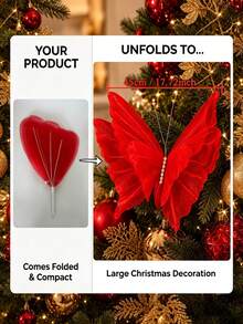 3pcs/Set Large Hanging Christmas Red Butterfly Decorations, 3D Laser Artificial Silk Realistic Butterflies, Suitable For Christmas Tree Decor, Christmas Fireplace Decor, Wedding, Birthday, Home And Living Room - Butterfly - View 4