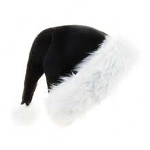 Black & Red Long Plush Christmas Hat, Thick Fleece Large Pom Pom Christmas Party Hat - A - View 8