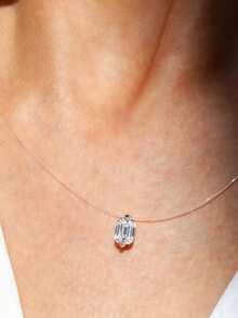 ConiiW 925 Silver 1-Carat Square Moissanite Invisible Fishing Line Necklace For Women – Suitable For Daily Wear And Dates - Silver - View 5