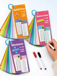 1 Set Children's Flash Cards Math Addition Subtraction Multiplication Division Practice Book Erasable Reusable Children's Learning Mental Calculation Training Cards School Training Math Textbook - Multicolor - View 3