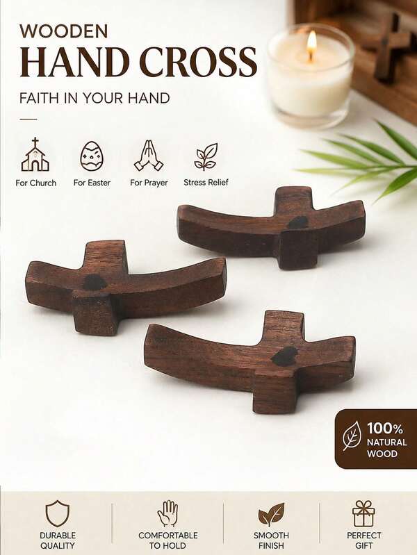 Cruz de pulgar de madera portátil "Mi Corazón", Cruz de bolsillo de nogal hecha a mano, Regalo cristiano, Cruz de bolsillo para la oración y el alivio de la ansiedad, Cruces de madera para manualidades, Regalo inspirador de Pascua, Regalo cristiano, Adecuado para mujeres, niños y adultos