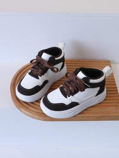 1 Pasang Sepatu Sneaker High-Top Anak-Anak Musim Semi/Musim Gugur Baru, Sepatu Kasual Colorblock, Sepatu Skate, Sol Lembut, Anti Selip, Sepatu Atletik untuk Anak Laki-Laki dan Perempuan