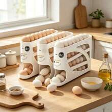 4‑Tier Rolling Egg Rack‑Space‑Saving Side‑Door Design, Holds 30 Eggs, Convenient Handle, Suitable For Kitchen And Refrigerator Storage, Modern Kitchen Accessory, Durable Plastic Material - White 1pc - View 3