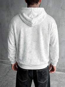 Sweatshirt Pria Kasual Longgar Bahu Jatuh dengan Motif Tetesan Mawar Merah Pudar dan Efek Usang - Putih - View 2