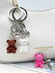 1pc Coffee Bear Keychain, Creative Key Ring Decorative Accessory, Car Key Holder, Bag Pendant, Suitable For Friends, Family, Valentine's Day Gift, Birthday Gift, Holiday Gift, Party Favor - Multicolor - View 2