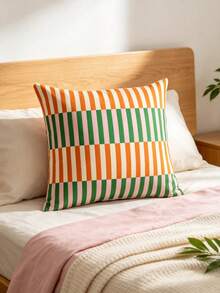 1PC Color Blocking Orange White Green Pink Patchwork Striped Cushion Cover, Double-Sided Printing, Vibrant And Eye-Catching Personalized Pillowcase, Bohemian Style Camping Terrace Homestay Decoration (Excluding Pillow Core) - Multicolor - View 6