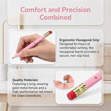 5/10pcs Pink Heart Wooden Pencils With Eraser, HB Writing Pencils With Anti-Break Core, Gold Heart Embossed Decoration, Non-Slip Grip For Comfortable Writing, Suitable For Daily Writing And Drawing, Back To School Stationery Set, Office Study Party Gift, Multi-Pack Durable Writing Tool - Rectangle - View 3