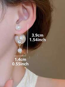 1 Pair Elegant Gentle Front And Back Faux Pearl Earrings Suitable For Women's Daily And Party Wear - White+Golden - View 6