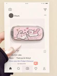 1pc Korean Cartoon Doodle Cat Sticker Mirror Stand, Suitable For Phone Case, Tablet, Desktop Makeup Mirror Decoration - Multicolor - View 12