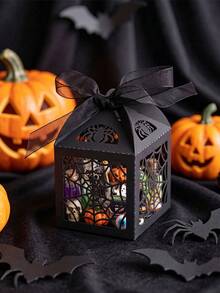 10pcs Halloween Gift Boxes,Hollow Spider Sweet Boxes,Halloween Party Favors,Black Halloween Party Gift Packaging Box,For Halloween Party Table Decor Supplies,Day Of The Dead Party,Halloween Party,Gothic Party Decor - A - View 8