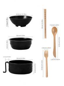 1 Set Mangkuk Ramen Microwave dengan Sumpit, Garpu, dan Sendok, Perlengkapan Penting untuk Asrama Mahasiswa dan Apartemen - MultiWarna - View 3