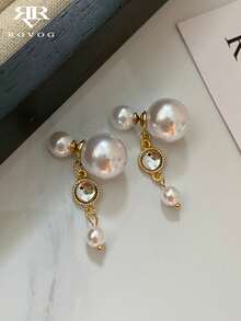 1 Pair Elegant Gentle Front And Back Faux Pearl Earrings Suitable For Women's Daily And Party Wear - White+Golden - View 2