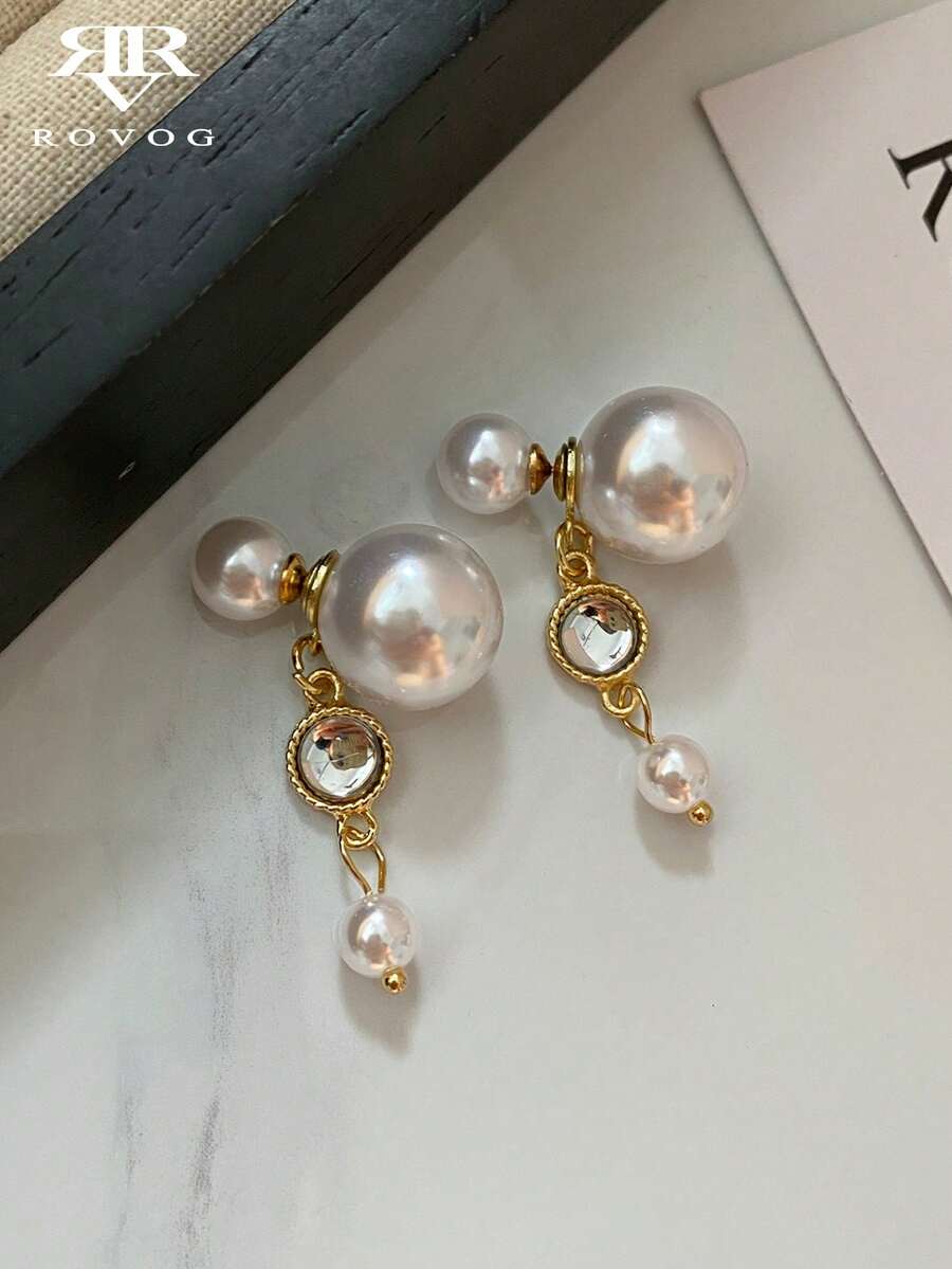1 Pair Elegant Gentle Front And Back Faux Pearl Earrings Suitable For Women's Daily And Party Wear