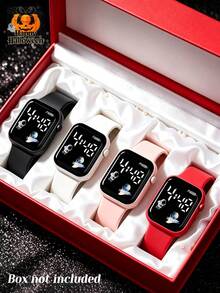 4Pcs Boys & Girls Watches, Soft Silicone Material, Minimalist Fashion Style, LED Display Electronic Watch, Astronaut Pattern, Luminous Display, Convenient And Comfortable For Daily Wear, Perfect Gift Choice For Friends (Gift Box Not Included) - Multicolor - View 2