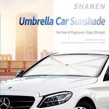 1pc Manual Folding Car Sunshade | Car Window UV Protection Sunshade, Business Gift, Practical Summer Car Accessory. Effectively Blocks Direct Sunlight And Lowers Interior Temperature. Easy To Fold And Store, Ideal Gift For Friends And Family. Can Also Be Used As An Umbrella In Special Circumstances (Fits Multiple Car Models, Slight Size Variations May Occur Due To Batch Differences). - Black - View 2