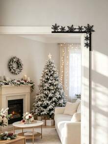 1pc Christmas Snowflake Door Corner Metal Decor, Large And Small Snowflake Door Corner, Wall Decoration, Bedroom Living Room Bathroom Door Frame Decor, Autumn Winter Decor, Modern Decor, Christmas Decor. Snowflake Silhouette Wall Art For Door Frame Home Christmas Decoration (No Nails) - Black - View 10