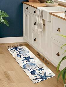 1 pieza, Alfombra de decoración de cocina con estrella de mar, Alfombra de primavera con elementos oceánicos, Alfombra de estrella de mar oceánica, Alfombra de concha y estrella de mar, Alfombra rectangular de estilo mediterráneo con diseño floral de limón | Diseño de borde de azulejos azul y blanco, Alfombra de dormitorio, Alfombra de entrada, Alfombra de cocina, Alfombra de baño, Alfombra de sala de juegos, Alfombra de estudio; Resistente a manchas, Base antideslizante, Alfombra de cocina, Tapete de cocina, Alfombra de área - Azul y blanco - Ver 16