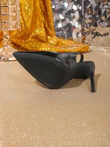 Sexy Fashionable Pointed Toe High Heel Stiletto Casual Versatile Slingback Black Pumps For Women - Black - View 9