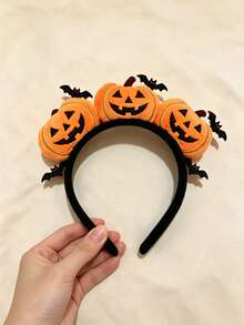 Halloween Pumpkin Expression Headband, Funny & Cute Gold Wire Pumpkin & Bat Design, Holiday Costume Head Accessory - Multicolor - View 6