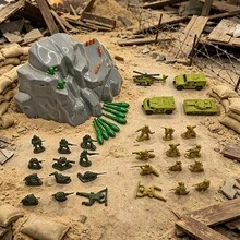 Military Theme Kids Cave Launch Base Toy Set With 24 Soldier Figures, 4 Types Of Armored Combat Vehicles: Tank, Fighter Jet, Armored Vehicle, Troop Carrier, Immersive Battlefield Scene Simulation Toy - Green - View 9