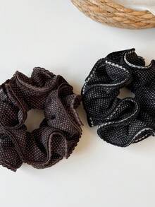1pc Korean Style Double Layer Small Waist Bud Scrunchie, Polka Dot Starry Fabric Hair Tie For Women, Premium Back Head Ponytail Elastic Band, New Hair Accessory - Multicolor - View 4
