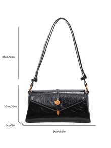 Fashion Solid Color PU Flap Shoulder Bag, Metal Decoration, Suitable For Women Shopping, Dating, Gift And Daily Use - Black - View 2