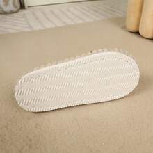Cute Bear Bow Double Strap Plush Slippers For Women, Autumn/Winter Open Toe Non-Slip Indoor Cotton Slippers - Khaki - View 4