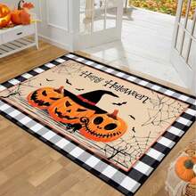 GEL HUT MUN Halloween Door Mat Indoor WelcomeMat, Black PlaidGhost, Soft, Front Door, Ultra Thin, Pumpkin Doormat,Non Slip, Washable Entryway Rugs For Hallway Kitchen Halloween Deco - B - View 3