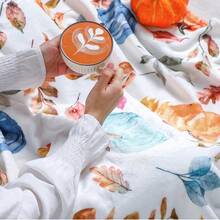 1pc Watercolor Pumpkin Autumn Leaves Digital Print Flannel Blanket - Modern Style, Cartoon Theme, Soft Polyester Knitted Fabric, Comfortable For All Seasons, Multi-Purpose, Suitable For Sofa, Bed, Travel, Camping, Chair, Gift Blanket - Multicolor - View 8
