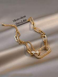 1 buah Gelang Geometris Minimalis Vintage, Aksesori Tangan Rantai dengan Desain Fashion yang Indah, Cocok untuk Pemakaian Sehari-hari dan Liburan bagi Remaja Putri - Emas - View 4