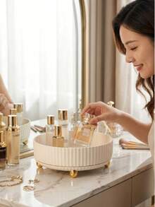 1pc 360° Rotatable Large Capacity Multi-Functional Storage Box, Plastic Storage Tray With Gold Legs, Simple And Elegant, Suitable For Bathroom, Kitchen, Office, Living Room, Vanity, Space-Saving, Modern Decor Centerpiece, Rounded Edges, Beautiful And Practical - Multicolor - View 2