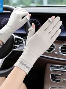 1 par de guantes de poliéster de unicolor casual con protección solar, ligeros para deportes al aire libre en verano, conducción, ciclismo, protección UV y pantalla táctil, adecuados para mujeres, viajes y ocasiones de festivales - Multicolor - Ver 3