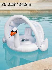 Animal Themed Inflatable Swimming Float Bed With Detachable Sun Canopy, Flamingo/Swan Pool Float, Summer Pool Accessory, First Day Of School - Multicolor - View 10