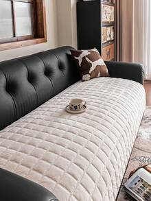 1pc Soft Cotton Velvet All-Season Sofa Cover, Soft & Skin-Friendly, Machine Washable, Pet-Friendly & Durable, Sofa Renovation, Holiday Decor Furniture Protection, Suitable For 1/2/3/4 Seat Sofa Armrest Backrest Sofa Slipcover - Beige - View 7