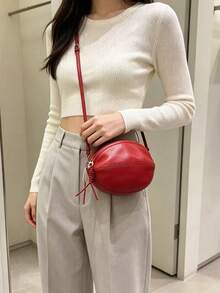 2026 New Niche Premium Top Grain Cowhide Leather Football Bag, Personalized Fashion Minimalist Small Round Bag, Versatile Commuter Large Capacity Shoulder Crossbody Bag PU - Multicolor - View 5