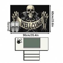 1PC Black Background White Skull Letter Pattern Entry Door Mat, Dark Gothic Style Crystal Velvet Rectangular Skull Skeleton WELLCOME Banner Detail Machine Washable Door Mat, Suitable For Halloween Party Entrance Garden Decoration - Multicolor - View 11