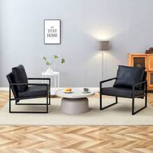 Accent Chair Space Saving Metal Frame PU Leather Black - Black - View 5