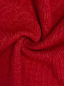Women's Jacquard Round Neck Letter Pattern Sweater, Suitable For Autumn/Winter Casual Street Style And Holiday Wear, Red Loose Knit Cardigan - Red - View 6