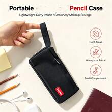 Large Capacity Canvas Pencil Case, Portable Makeup Bag, Multi-Functional Stationery And Cosmetic Organizer Bag, Durable Fabric With Front Pocket And Handle, Suitable For School, Office, Travel And Daily Use, Minimalist Solid Color Design Gift - Multicolor - View 6