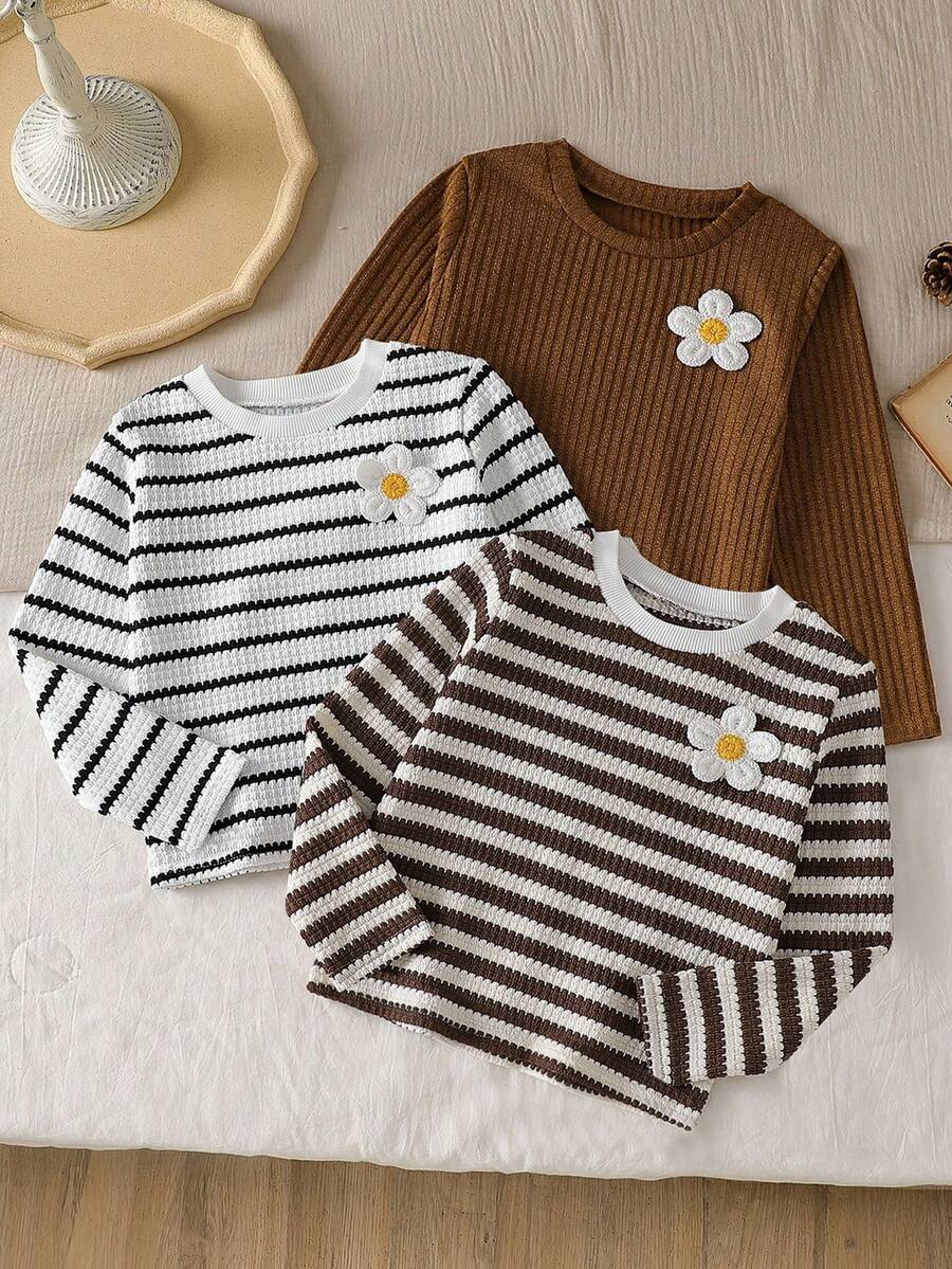 Galaxy Graffiti 4-7 Years Old Girls Long Sleeve Autumn Top, Ribbed Ribbed Knit Long Sleeve Cute Round Neck Pullover, Casual Daily School Wear - Multicolor - View 1