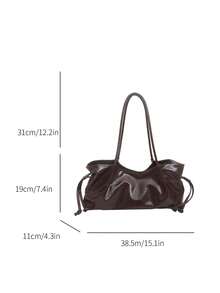1pc Coffee Brown Large Capacity Solid Color PU Tote Bag Women's Shoulder Bag - Coffee Brown - View 7
