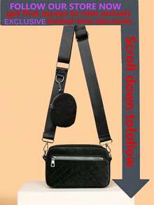 2pcs/Set Embroidered Men's Crossbody Bag Mini Key Pouch - Black - View 3