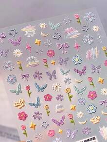 1pc French Oil Painting New Autumn Garden Embossed 3D Nail Stickers Butterfly Flower DIY Phone Case Nail Decals - Multicolor - View 3