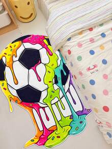 1pc Football Shaped Carpet, Small Rug, Round Carpet, Bedroom Rug, Room Decor, Living Room Carpet, Home Decor, Area Rug, Kitchen Rug, Gaming Room Carpet, Doormat, Office Decor, Bathroom Mat, Entryway, Room Decoration, Home Decor, Anti-Pollution, Durable, Anti-Dust - Black and White - View 6