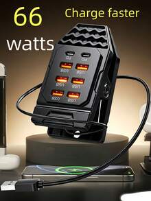 Adaptor Klip Multifungsi Portabel USB+Type-C Pengisian Cepat 66W, Mendukung Pengisian Cepat, Hub Pengisian Cepat 6 Port USB + 2 Port PD, Pengisian Daya Serentak untuk Berbagai Perangkat (Ponsel, Lampu, dan Lainnya), Hemat Ruang, Dapat Mengisi Daya dan Mentransfer Data Secara Bersamaan untuk Tablet/Komputer/Laptop/Smartphone - Satu ukuran cocok untuk semua. - View 1