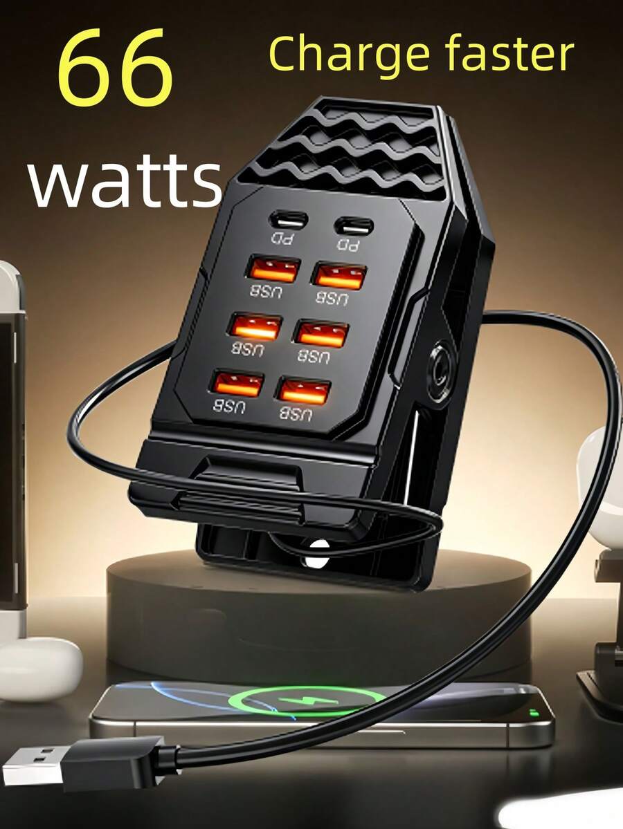 Adaptor Klip Multifungsi Portabel USB+Type-C Pengisian Cepat 66W, Mendukung Pengisian Cepat, Hub Pengisian Cepat 6 Port USB + 2 Port PD, Pengisian Daya Serentak untuk Berbagai Perangkat (Ponsel, Lampu, dan Lainnya), Hemat Ruang, Dapat Mengisi Daya dan Mentransfer Data Secara Bersamaan untuk Tablet/Komputer/Laptop/Smartphone - Satu ukuran cocok untuk semua. - View 1