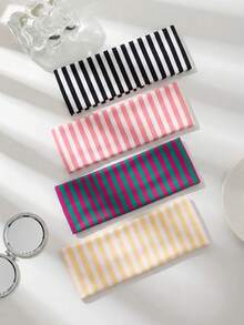 4pcs/1pc Women's Striped Wide Fabric Headband, Non-Slip Elastic Hair Hoop, Fashionable Vintage Elastic Hair Accessory, Suitable For Fitness And Daily Wear - Multicolor - View 5