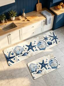 1 pieza, Alfombra de decoración de cocina con estrella de mar, Alfombra de primavera con elementos oceánicos, Alfombra de estrella de mar oceánica, Alfombra de concha y estrella de mar, Alfombra rectangular de estilo mediterráneo con diseño floral de limón | Diseño de borde de azulejos azul y blanco, Alfombra de dormitorio, Alfombra de entrada, Alfombra de cocina, Alfombra de baño, Alfombra de sala de juegos, Alfombra de estudio; Resistente a manchas, Base antideslizante, Alfombra de cocina, Tapete de cocina, Alfombra de área - Azul y blanco - Ver 4
