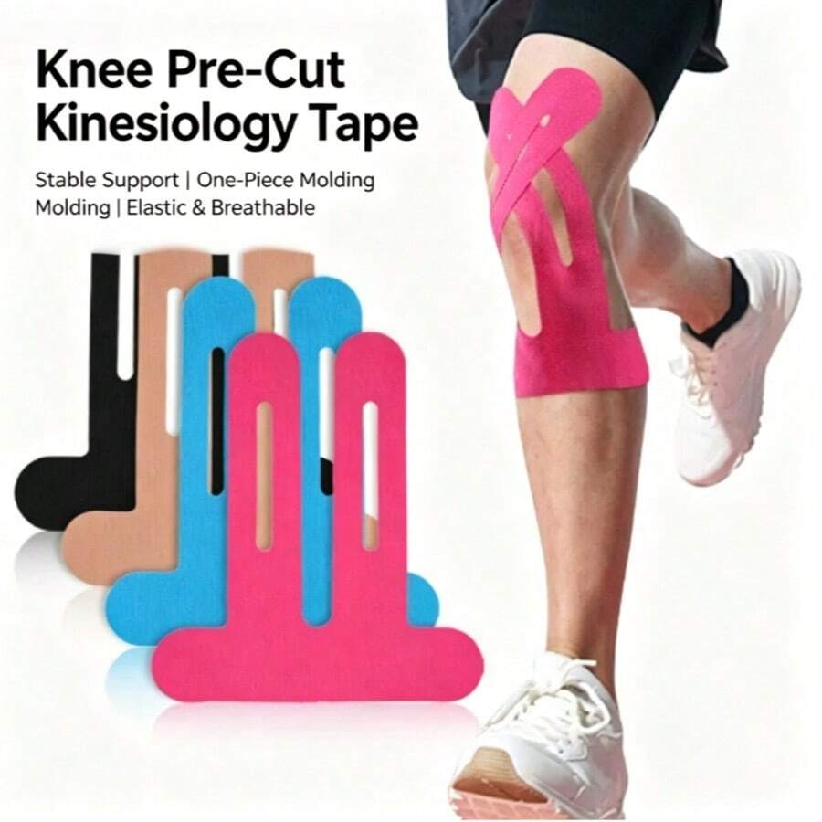 4pcs Multi-Color Knee Sports Tape, Pre-Cut Kinesiology Tape For Knee Support, Suitable For Marathon, Running, Football, Basketball Sports - Multicolor - View 1